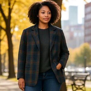 80s SAVANNAH WOOL PRINCE OF WALES GLEN TARTAN PLAID OVERSIZED BLAZER PLUS SZ 26W